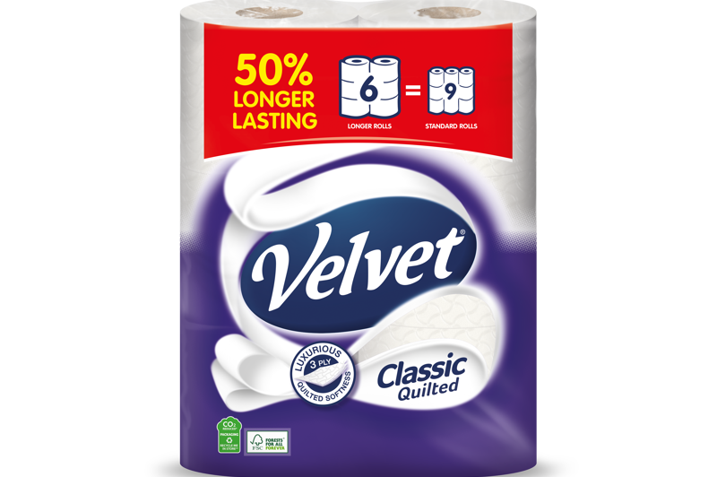 Velvet Classic Quilted 50% Longer Lasting Toilet Tissue Rolls